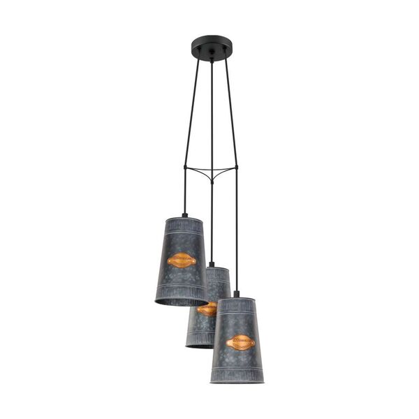 Подвес HONEYBOURNE, [3х60W(E27), 340, H1100, сталь, черный/cталь, оцинкованный]