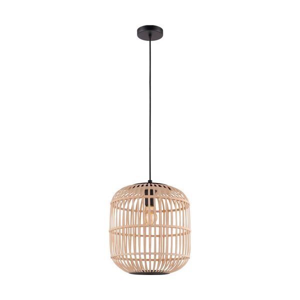 Подвес BORDESLEY, [1x28W (E27), 350, H1100, сталь, черный/дерево, натуральный]