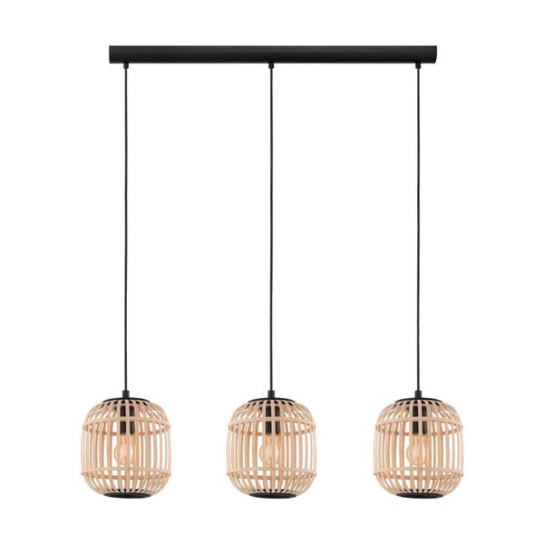 Подвес BORDESLEY, [3x28W (E27), L910, H400, сталь, черный/дерево, натуральный]