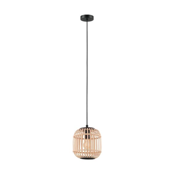 Подвес BORDESLEY, [1x28W (E27), 210, H1100, сталь, черный/дерево, натуральный]