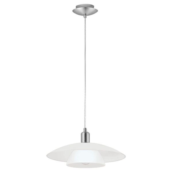 Подвес BRENDA, [1х60W (E27), 395, H1100, сталь, никель мат./сатиновое стекло, белый]
