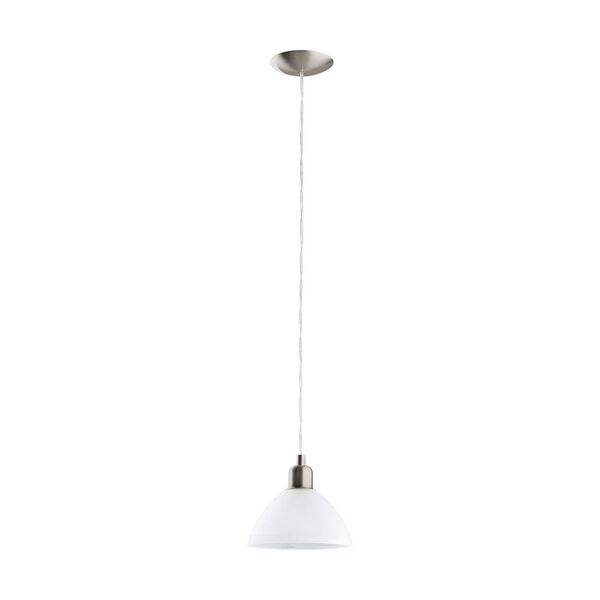 Подвес BRENDA, [1х60W (E27), 190, H1100, сталь, никель мат./алебастр. стекло, белый]