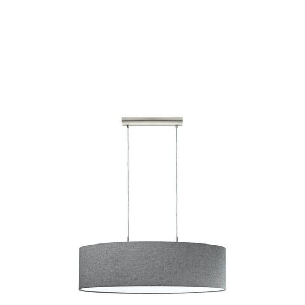 Подвес PASTERI, [2х60W (E27), L750, B220, H1100, сталь, никель мат./текстиль, лён, серый]