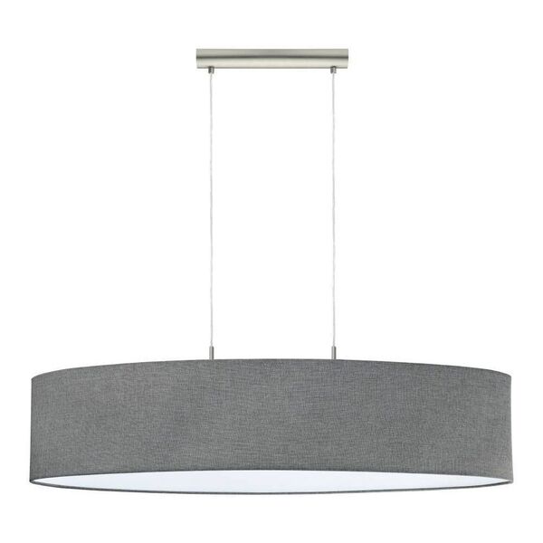 Подвес PASTERI, [2х60W (E27), L750, B220, H1100, сталь, никель мат./текстиль, лён, серый]