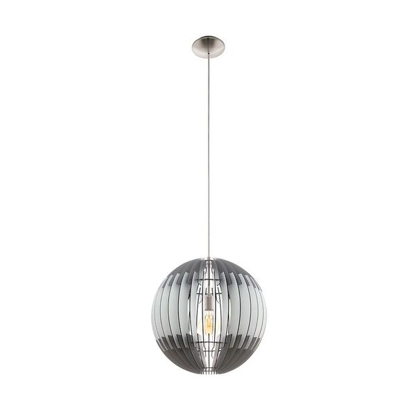 Подвес OLMERO, [1х60W (E27), H1100, сталь, никель мат./дерево, серый, белый]