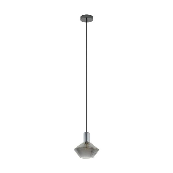 Подвес PONZANO, [1х60W(E27), H1100, сталь, никель черный/дымч. стекло, черный-прозрачный]
