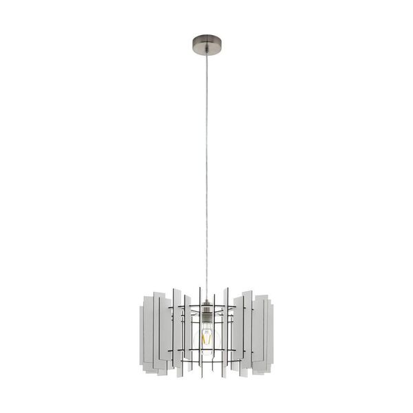 Подвес TREGLIO, [1х60W (E27), H1100, сталь, никель мат./дерево, белый]
