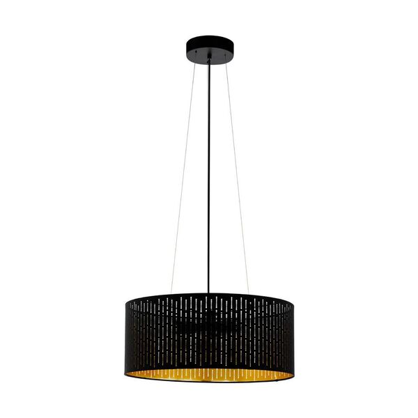 Подвес VARILLAS, [3х40W(E27), 530, H1100, сталь, черный/перфорир. текстиль, черный, золото]