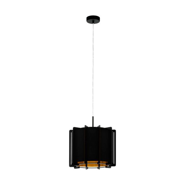Подвес PINETA, [1х40W (E27), 330, H1100, cталь, черный/дерево, пленка, черный, золотой]