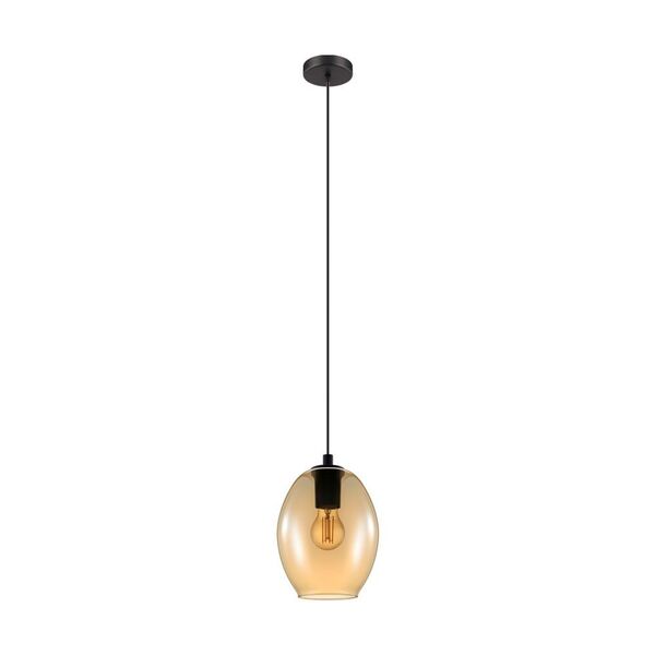 Подвес CADAQUES, [1х40W (E27), 180, H1100, cталь, черный /стекло, янтарь]