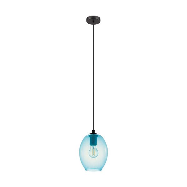 Подвес CADAQUES, [1х40W (E27), 180, H1100, cталь, черный /стекло, цвет морской волны]