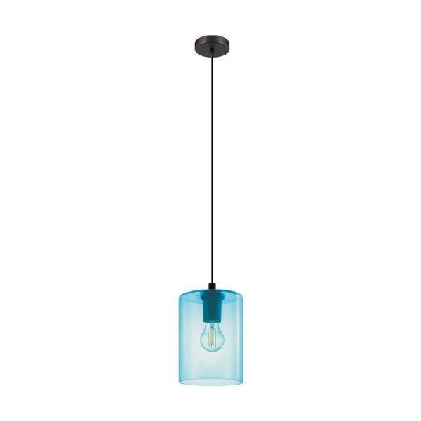 Подвес CADAQUES 1, [1х40W (E27), 160, H1100, cталь, черный /стекло, цвет морской волны]