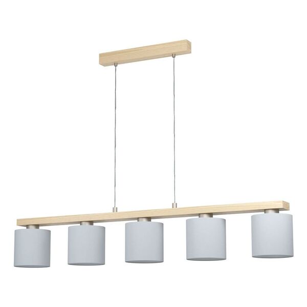 Подвес CASTRALVO, [5х28W (E27), L1210, B150, H1500, сталь, дерево, никель матовый, коричневый/т]