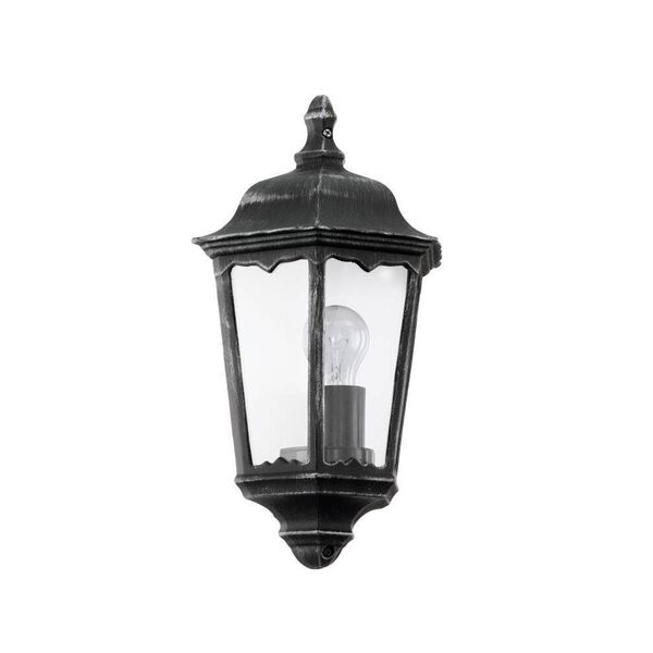 Уличный светильник настенный NAVEDO [1х60W(E27), H430, литой алюм., черный, серебр. патина/cтекло]
