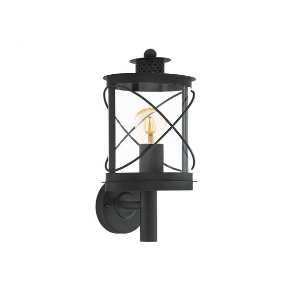 Уличный светильник настенный HILBURN [ 1х60W(E27), H375,   сталь, черный/пластик, прозрачный]