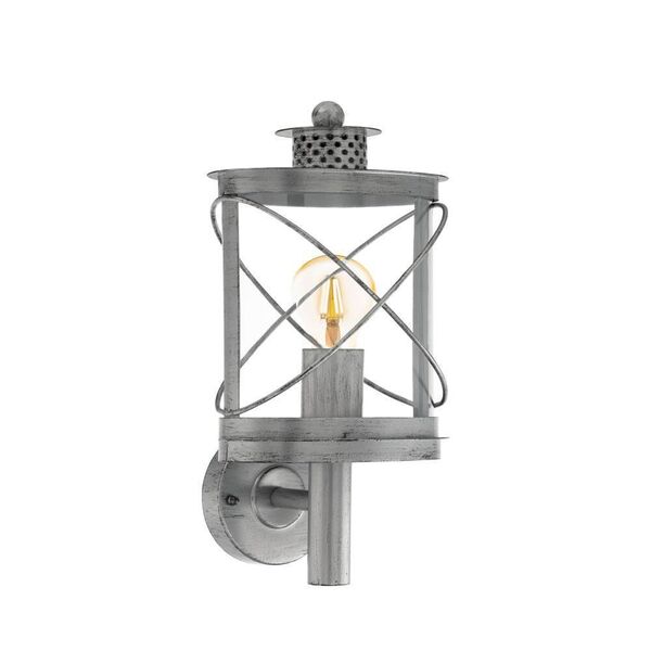 Уличный светильник настенный HILBURN 1 [1х60W(E27), H375, гальван. сталь, состарен. серебряный/пластик, прозрачный]