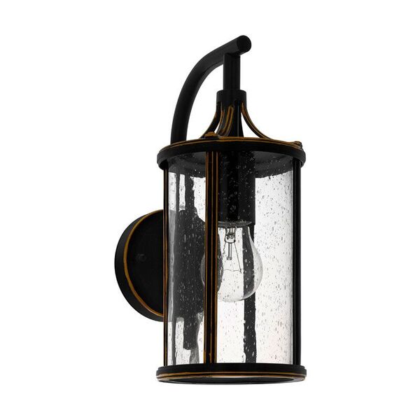 Уличный светильник настенный APIMARE [1х60W(E27), L140, H310,  гальван. сталь, черный/стекло с каплями, прозрачный]
