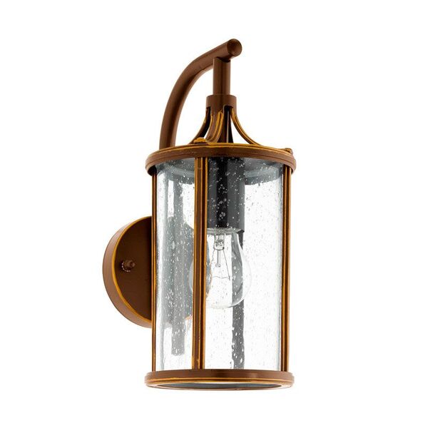 Уличный светильник настенный MAMURRA  [1х60W(E27), L140, H310,  гальван. сталь, темно-коричневый/стекло с каплями, прозрачный]
