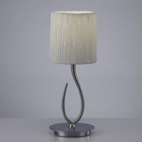 TABLE LAMP 1L SMALL SATIN NICKEL + WHITE SHADE