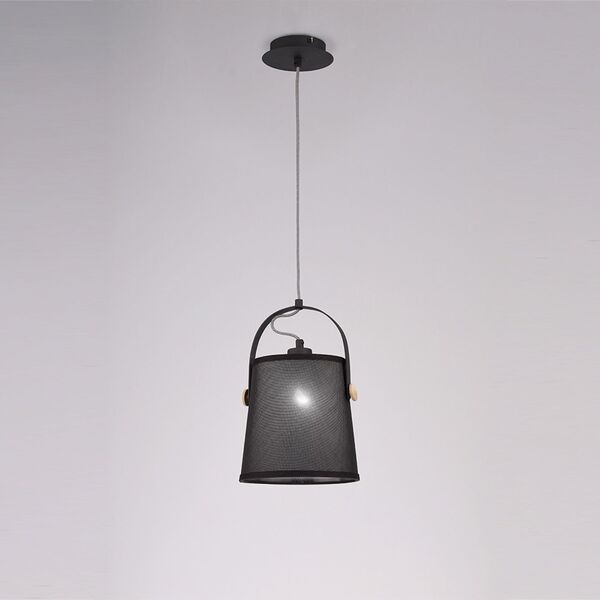 PENDANT 1L BLACK / WOOD - BLACK SHADE]