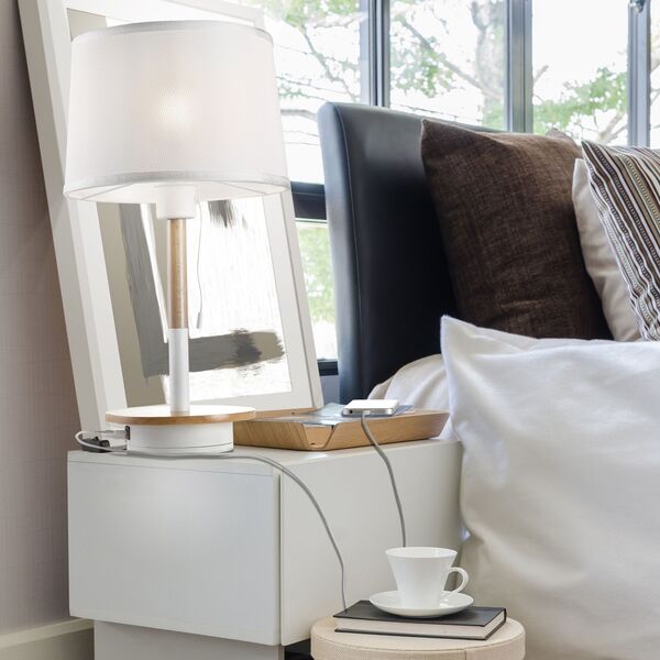 TABLE LAMP 1L - USB WHITE / WOOD