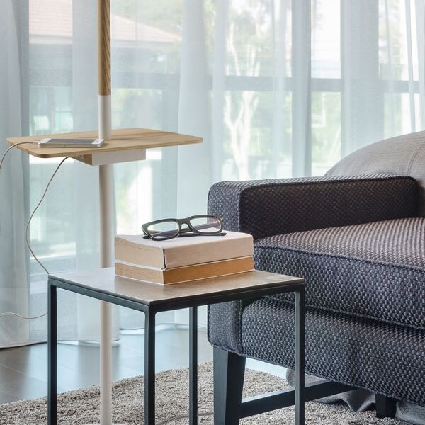 FLOOR LAMP 1L - [USB WHITE / WOOD]