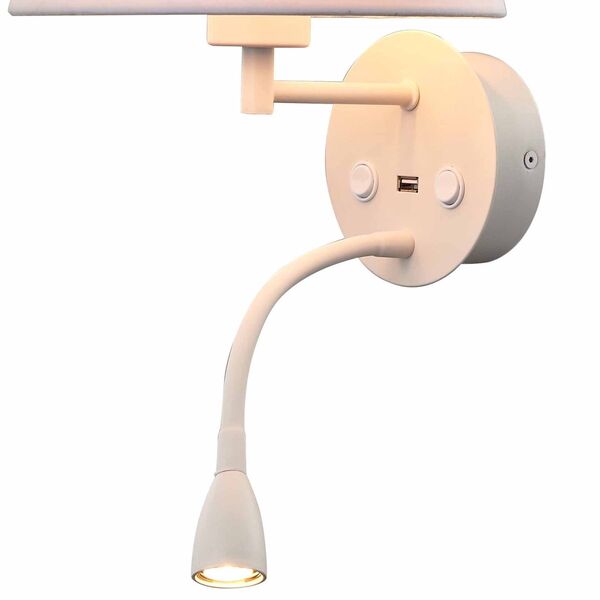 WALL LIGHT WHITE 1L [E27 + LED READER 3W 3000K + USB WHITE]