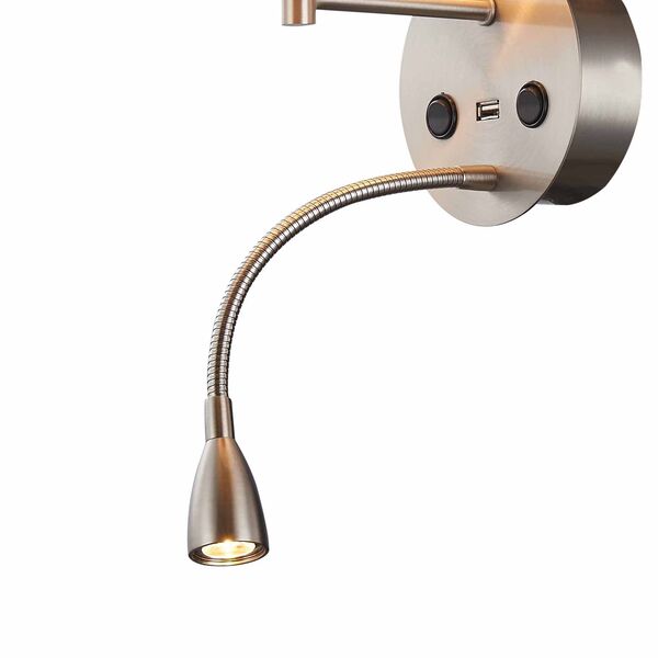 WALL LIGHT SATIN NICKEL 1L [E27 + LED READER 3W 3000K + USB SATIN NICKEL]