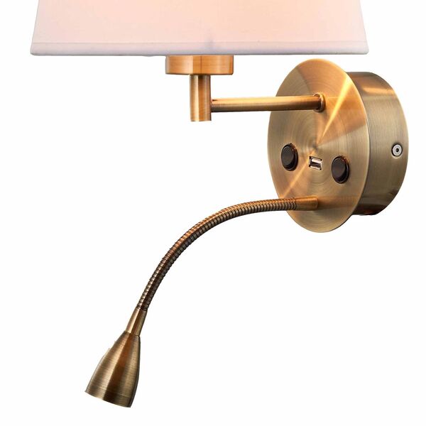 WALL LIGHT ANTIQUE BRASS  1L [E27 + LED READER 3W 3000K + USB ANTIQUE BRASS]