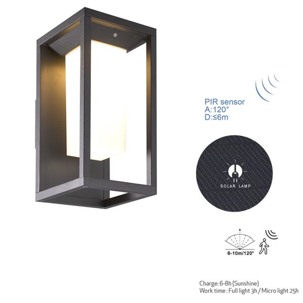 WALL LIGHT GRAPHITE LED SOLAR/SENSOR 3000K GRAPHITE